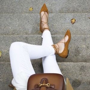 ✅Price Drop Gap Lace Up Ballet Flats in Cognac NWT